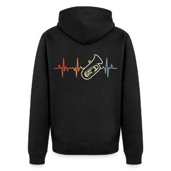 Tuba Herzklopfen Retro Look - Unisex Premium Bio Zip Hoodie - Schwarz - Hinten - Nico (187cm)