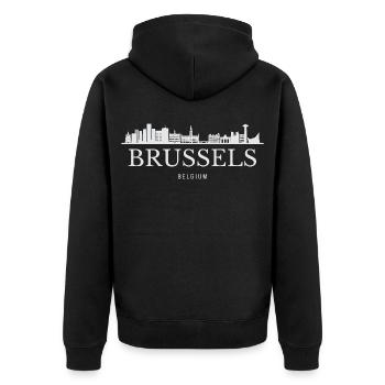 Brussels skyline, Brussels Belgium - Unisex Premium Organic Zip Hoodie - black - Back - Nico (187cm)