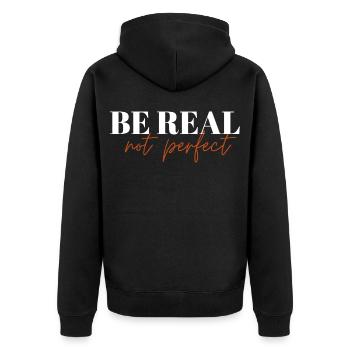 Be Real Not Perfect ! - Unisex Premium Organic Zip Hoodie - black - Back - Nico (187cm)