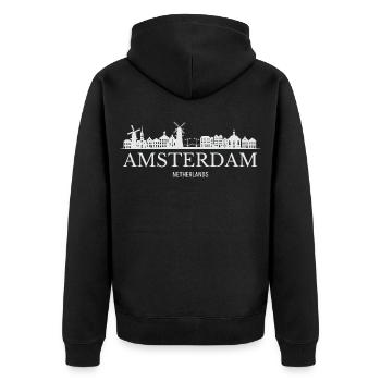 Silhouette d’Amsterdam, Amsterdam Pays-Bas - Veste à capuche bio Premium Unisexe - noir - Dos - Nico (187cm)