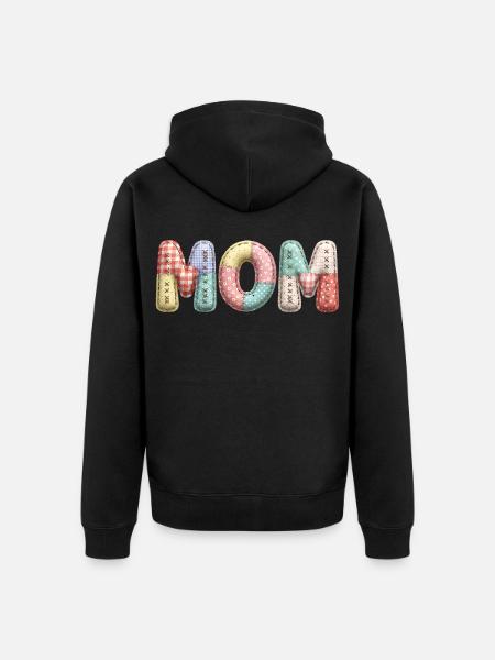 Mom Lettering Patchwork Fabric Look - Unisex Premium Organic Zip Hoodie - black