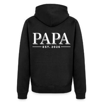 Papa Est. 2026 | Vater | Vatertag Geschenk - Unisex Premium Bio Zip Hoodie - Schwarz - Hinten - Nico (187cm)