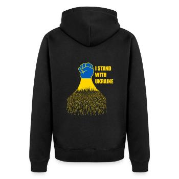 I Stand With Ukraine Ukrainian Flag Support - Unisex Premium Organic Zip Hoodie - black - Back - Nico (187cm)