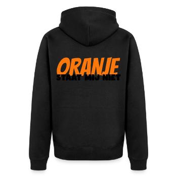 Orange passt nicht zu mir. Koninsdag Niederlande - Unisex Premium Bio Zip Hoodie - Schwarz - Hinten - Nico (187cm)