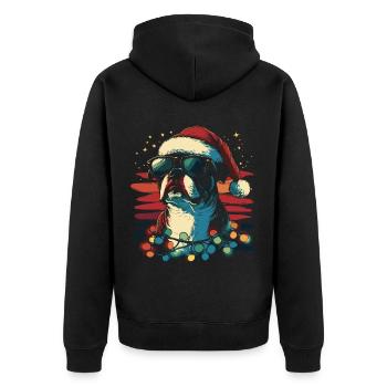 Cooler Boston Terrier Weihnachten - Unisex Premium Bio Zip Hoodie - Schwarz - Hinten - Nico (187cm)