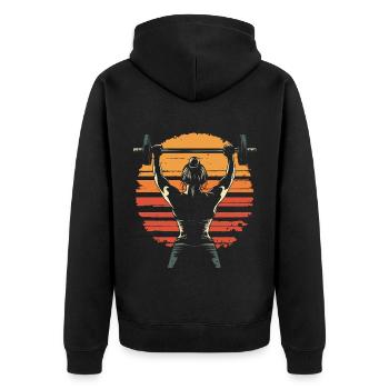 Weight training weightlifting woman vintage silhouette - Unisex Premium Organic Zip Hoodie - black - Back - Nico (187cm)