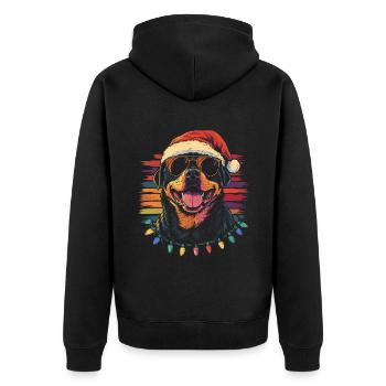 Rottweiler avec chapeau de Père Noël et lunettes de soleil - Veste à capuche bio Premium Unisexe - noir - Dos - Nico (187cm)