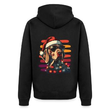 Weimaraner Weihnachtsmütze und Sonnenbrille - Unisex Premium Bio Zip Hoodie - Schwarz - Hinten - Nico (187cm)