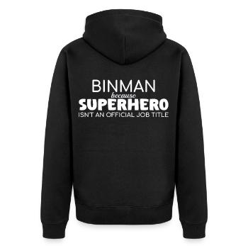 Binman Superhero - Unisex Premium Bio Zip Hoodie - Schwarz - Hinten - Nico (187cm)