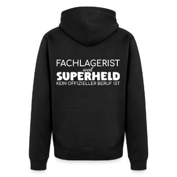 Superhero warehouse clerk - Unisex Premium Organic Zip Hoodie - black - Back - Nico (187cm)