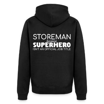 Storeman Superhero - Unisex Premium Bio Zip Hoodie - Schwarz - Hinten - Nico (187cm)