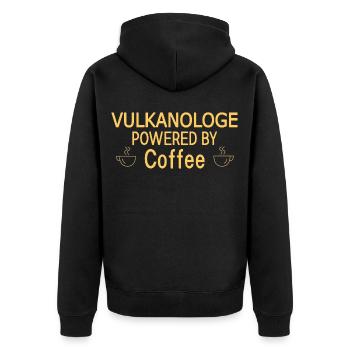 Vulkanologe Powered By Coffee Vulkanologie - Unisex Premium Bio Zip Hoodie - Schwarz - Hinten - Nico (187cm)
