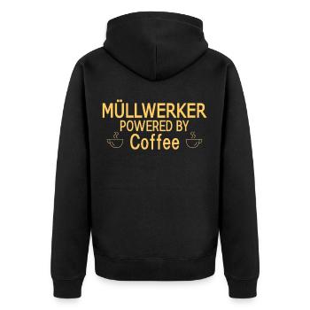 Müllwerker Powered By Coffee - Unisex Premium Organic Zip Hoodie - black - Back - Nico (187cm)