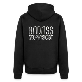 Geophysicist Badass Geophysics - Unisex Premium Bio Zip Hoodie - Schwarz - Hinten - Nico (187cm)