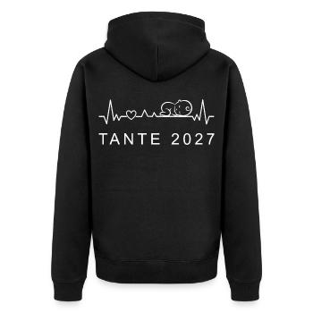Tante 2027 Herzschlag Schwangerschaft Verkünden - Unisex Premium Bio Zip Hoodie - Schwarz - Hinten - Nico (187cm)