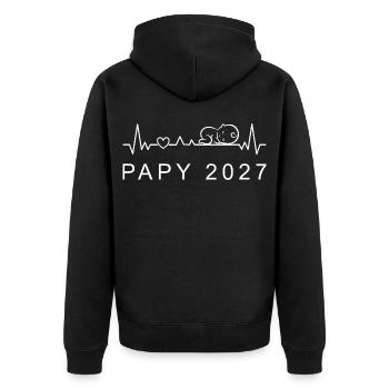 Futur Papy 2027 Battement de Cœur Grossesse - Unisex Premium Bio Zip Hoodie - Schwarz - Hinten - Nico (187cm)