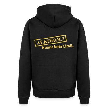 Alkohol? Kennt kein Limit - Unisex Premium Bio Zip Hoodie - Schwarz - Hinten - Nico (187cm)