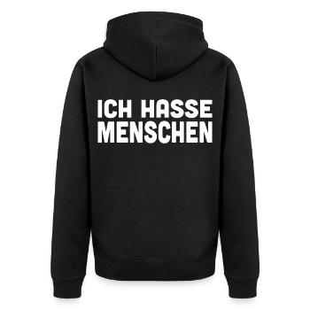 Gesellschaftskritik Humor Design - Unisex Premium Bio Zip Hoodie - Schwarz - Hinten - Nico (187cm)