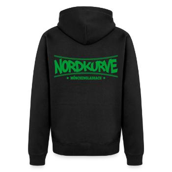 Nordkurve Mönchengladbach | Farbe änderbar - Unisex Premium Bio Zip Hoodie - Schwarz - Hinten - Nico (187cm)
