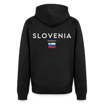 Flagge von Slowenien, slowenischer Stolz - Unisex Premium Bio Zip Hoodie - Schwarz - Hinten - Nico (187cm)