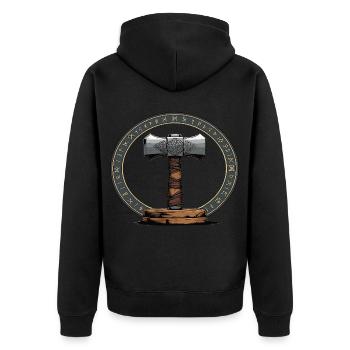 Viking Hammer Warrior Valhalla Runic Circle Thor - Unisex Premium Organic Zip Hoodie - black - Back - Nico (187cm)