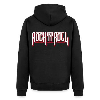 Logo de typographie personnalisée Rock’N’Roll - Veste à capuche bio Premium Unisexe - noir - Dos - Nico (187cm)
