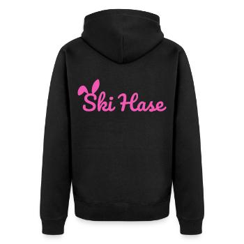 Ski Hase Skihase Party Schnee Winter Piste pink - Unisex Premium Bio Zip Hoodie - Schwarz - Hinten - Nico (187cm)