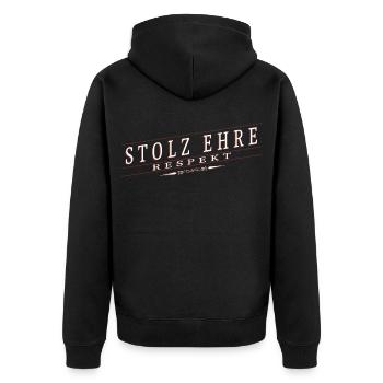 Stolz, Ehre, Respekt - Unisex Premium Bio Zip Hoodie - Schwarz - Hinten - Nico (187cm)