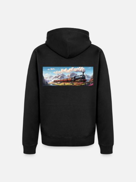 Nostalgic Railway Train with Steam Locomotive - Unisex Premium Organic Zip Hoodie - black