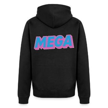 Mega Schriftzug oldschoo retro 90er 80er - Unisex Premium Bio Zip Hoodie - Schwarz - Hinten - Nico (187cm)