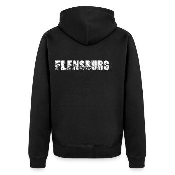 Flensburg - Unisex Premium Bio Zip Hoodie - Schwarz - Hinten - Nico (187cm)