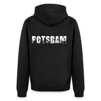 Potsdam - Unisex Premium Bio Zip Hoodie - Schwarz - Hinten - Nico (187cm)