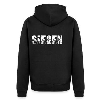 Siegen - Unisex Premium Bio Zip Hoodie - Schwarz - Hinten - Nico (187cm)