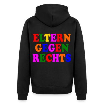 Eltern gegen rechts - Unisex Premium Bio Zip Hoodie - Schwarz - Hinten - Nico (187cm)