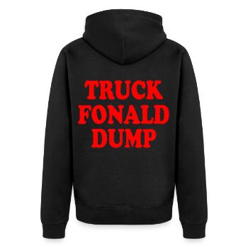 truck fonald dump - Unisex Premium Bio Zip Hoodie - Schwarz - Hinten - Nico (187cm)