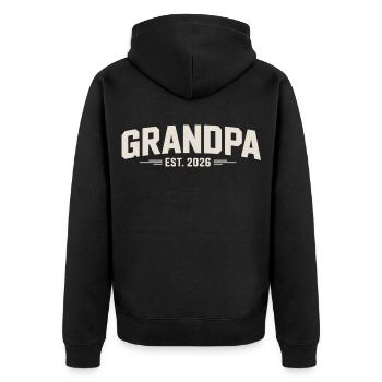 Opa Geschenk T-Shirt – Grandpa Established 2026 - Unisex Premium Bio Zip Hoodie - Schwarz - Hinten - Nico (187cm)