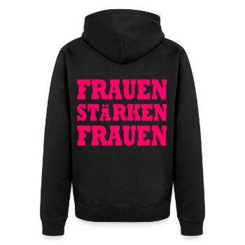 frauen stärken frauen - Unisex Premium Bio Zip Hoodie - Schwarz - Hinten - Nico (187cm)