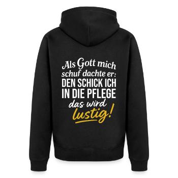 Altenpflege Altenpfleger Pflegepersonal Pfleger - Unisex Premium Bio Zip Hoodie - Schwarz - Hinten - Nico (187cm)