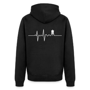 Water Tower Heartbeat Hydratation Spezialist - Unisex Premium Bio Zip Hoodie - Schwarz - Hinten - Nico (187cm)