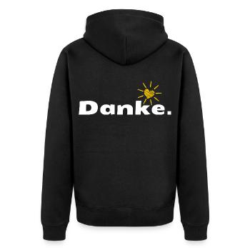 Danke HerzSonne Typografie - Unisex Premium Bio Zip Hoodie - Schwarz - Hinten - Nico (187cm)