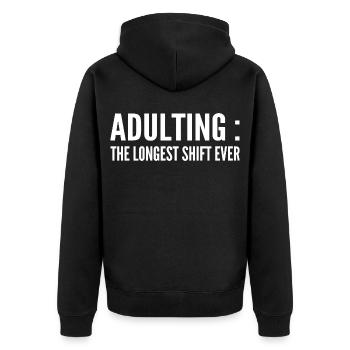 Erwachsener: Längster Service von allen - Unisex Premium Bio Zip Hoodie - Schwarz - Hinten - Nico (187cm)