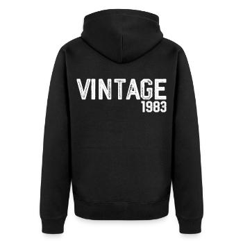 Jahrgang 1983 - Unisex Premium Bio Zip Hoodie - Schwarz - Hinten - Nico (187cm)