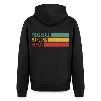 Pickleball Mahjong Repeat Retro Streifen - Unisex Premium Bio Zip Hoodie - Schwarz - Hinten - Nico (187cm)