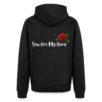 Du bist mein Zuhause, Rose - Unisex Premium Bio Zip Hoodie - Schwarz - Hinten - Nico (187cm)