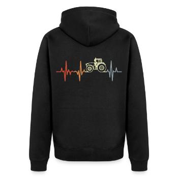 Retro Traktor EKG - Unisex Premium Bio Zip Hoodie - Schwarz - Hinten - Nico (187cm)