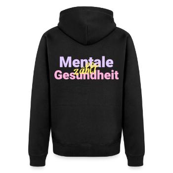 Mentale zahlt Gesundheit - Unisex Premium Bio Zip Hoodie - Schwarz - Hinten - Nico (187cm)