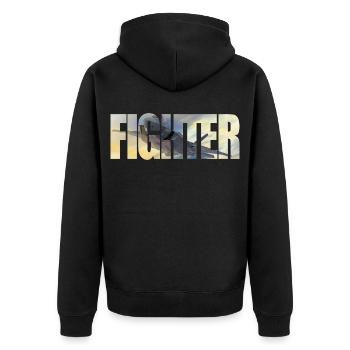 Fighter F-35 Lightning II - Unisex Premium Bio Zip Hoodie - Schwarz - Hinten - Nico (187cm)