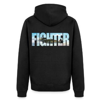 Fighter Spitfire - Unisex Premium Organic Zip Hoodie - black - Back - Nico (187cm)