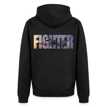 Fighter Spitfire - Unisex Premium Organic Zip Hoodie - black - Back - Nico (187cm)