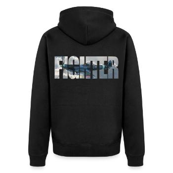 Fighter Spitfire - Unisex Premium Organic Zip Hoodie - black - Back - Nico (187cm)